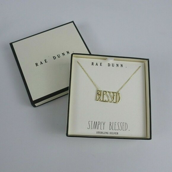 New Rae Dunn "BLESSED" Necklace 14K Gold Plated Sterling Silver - Picture 1 of 8